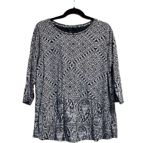Lucky brand boho top SZ 1X black & white 3/4 sleeve, excellent used condition - Picture 1 of 11
